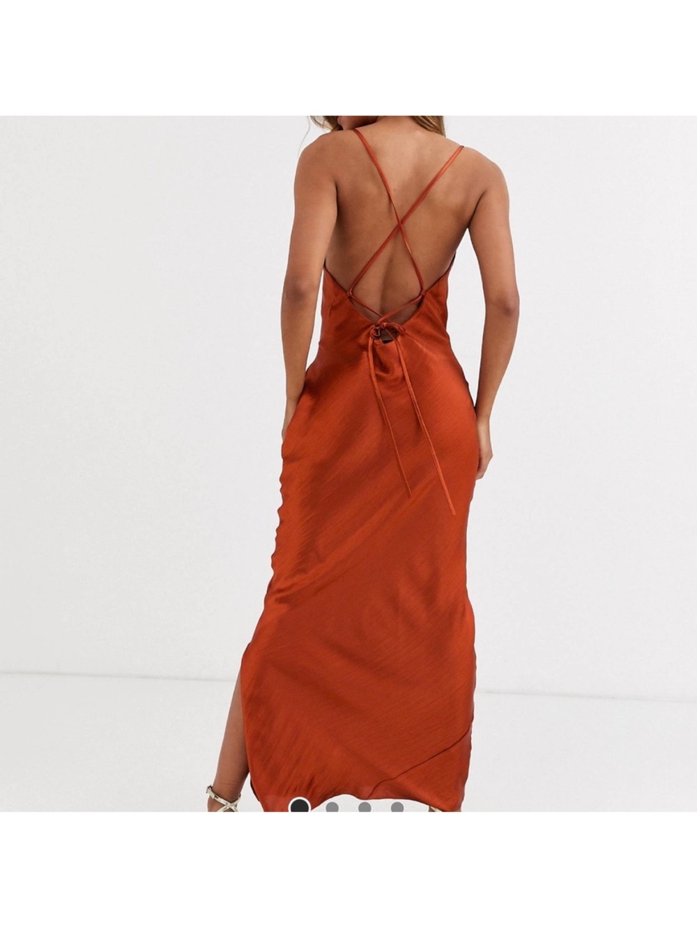 Women's Rust Orange Slip Maxi Dress with Cross Back